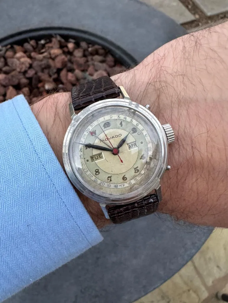 1940's Movado Vintage Triple Calendar Mens Stainless Steel Watch - The Calendograph