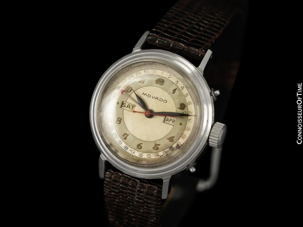 1940's Movado Vintage Triple Calendar Mens Stainless Steel Watch - The Calendograph