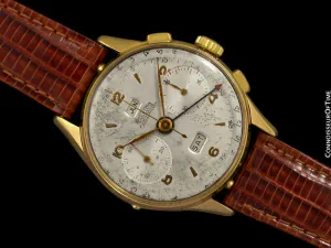1943 Angelus Vintage Large Mens World War II Era Triple Calendar Chronograph, 18K Gold Plated - The Chronodato