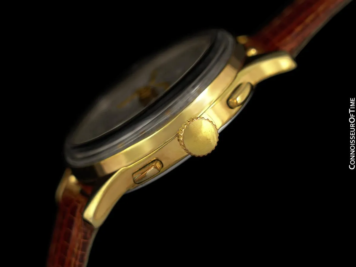 1943 Angelus Vintage Large Mens World War II Era Triple Calendar Chronograph, 18K Gold Plated - The Chronodato