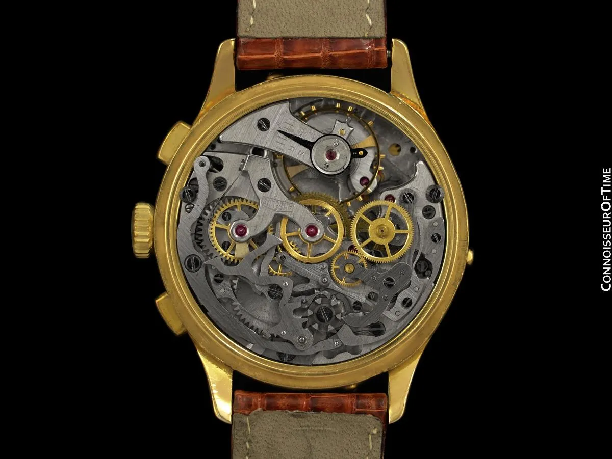 1943 Angelus Vintage Large Mens World War II Era Triple Calendar Chronograph, 18K Gold Plated - The Chronodato