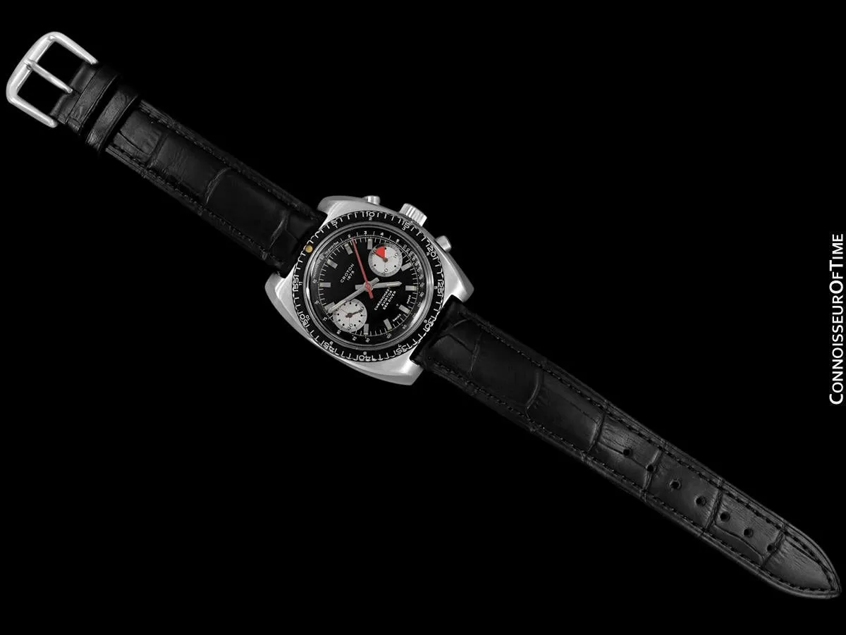 1960's Croton Vintage Mens Retro Panda Dial "Paul Newman" Sea Diver Aviator Chronomaster Chronograph Watch - Stainless Steel