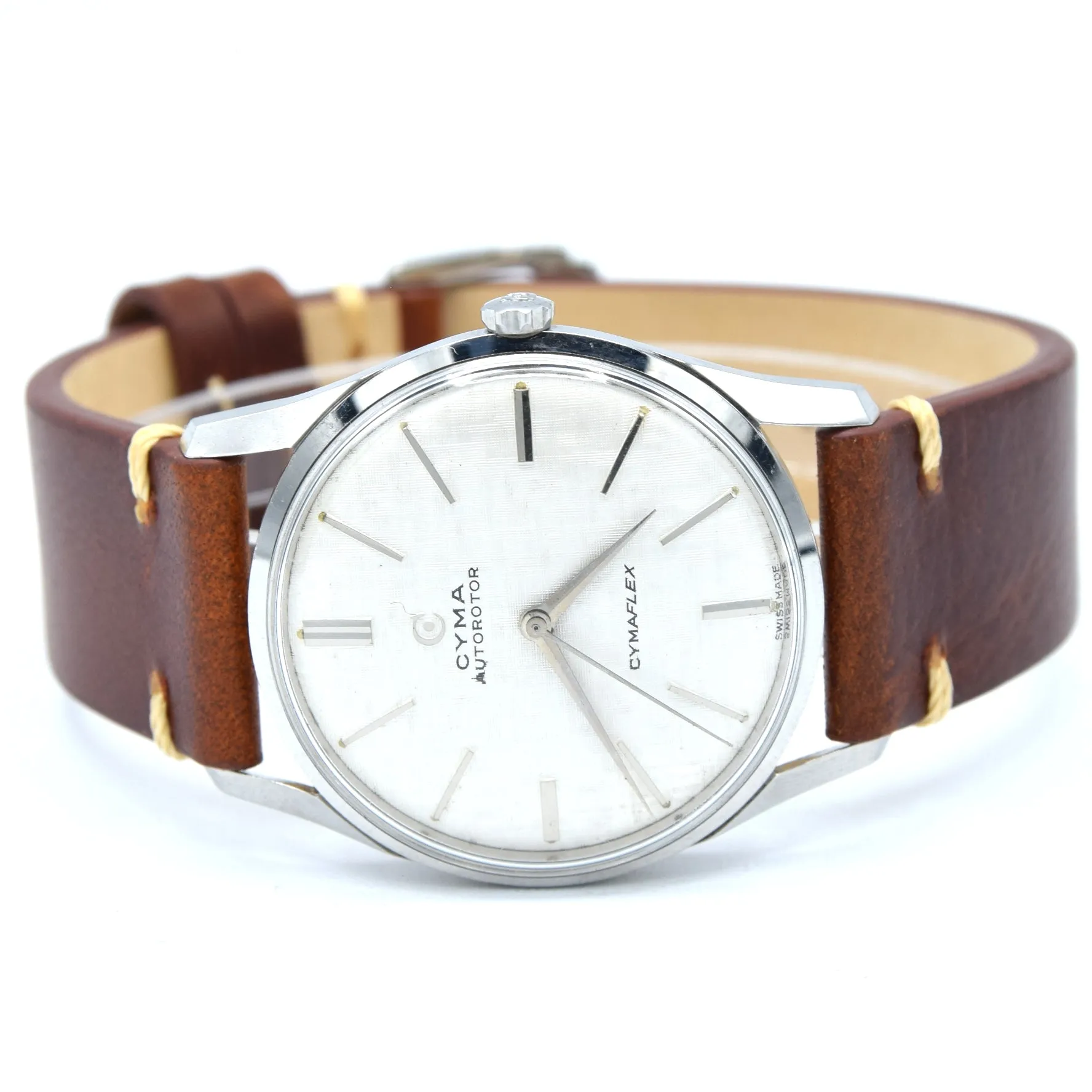 1960s larger Cyma autorotor Cymaflex Wristwatch with fabulous linen effect dial