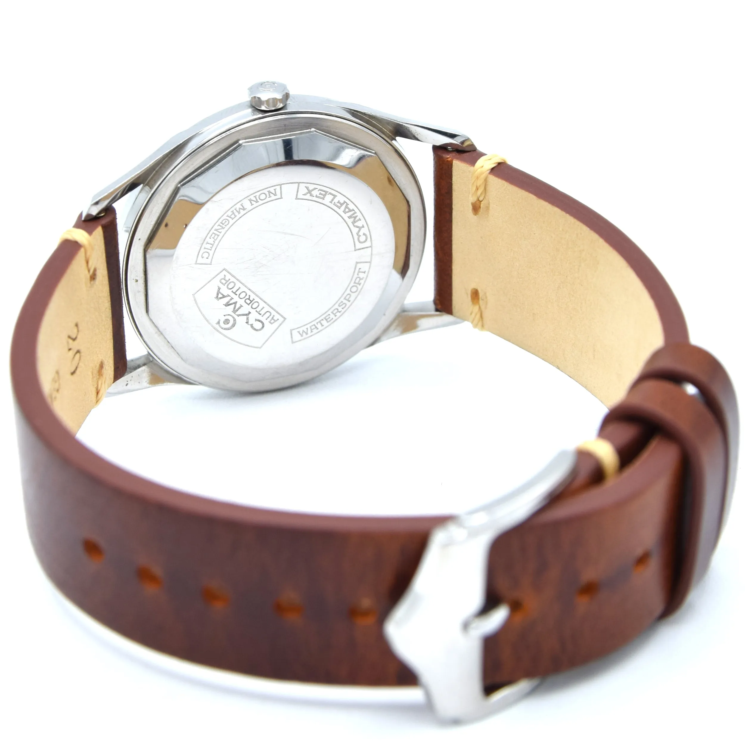1960s larger Cyma autorotor Cymaflex Wristwatch with fabulous linen effect dial