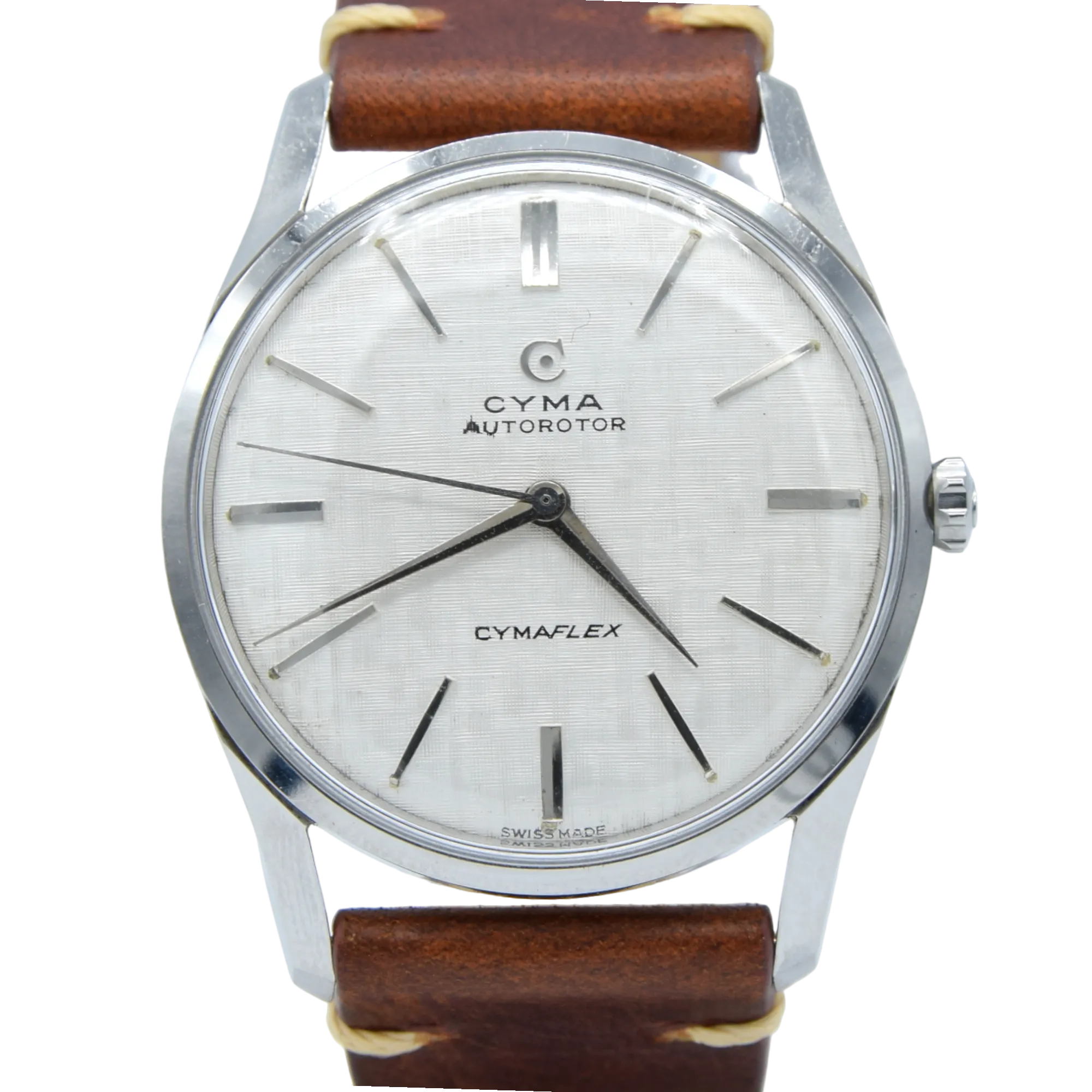 1960s larger Cyma autorotor Cymaflex Wristwatch with fabulous linen effect dial