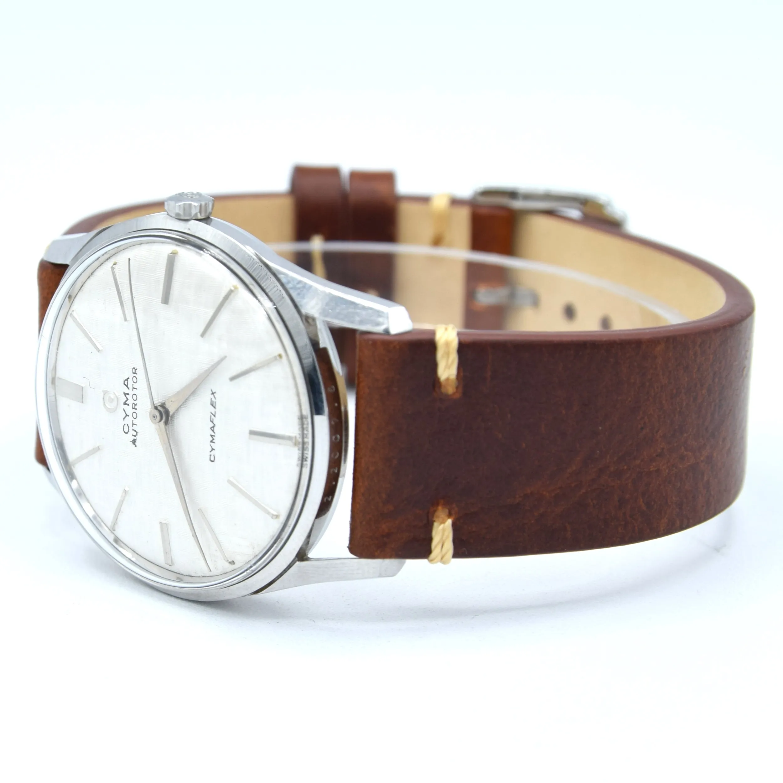 1960s larger Cyma autorotor Cymaflex Wristwatch with fabulous linen effect dial
