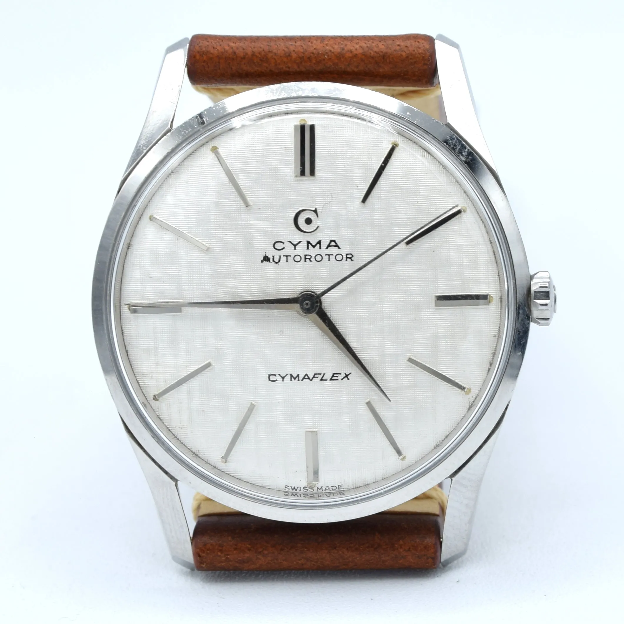 1960s larger Cyma autorotor Cymaflex Wristwatch with fabulous linen effect dial