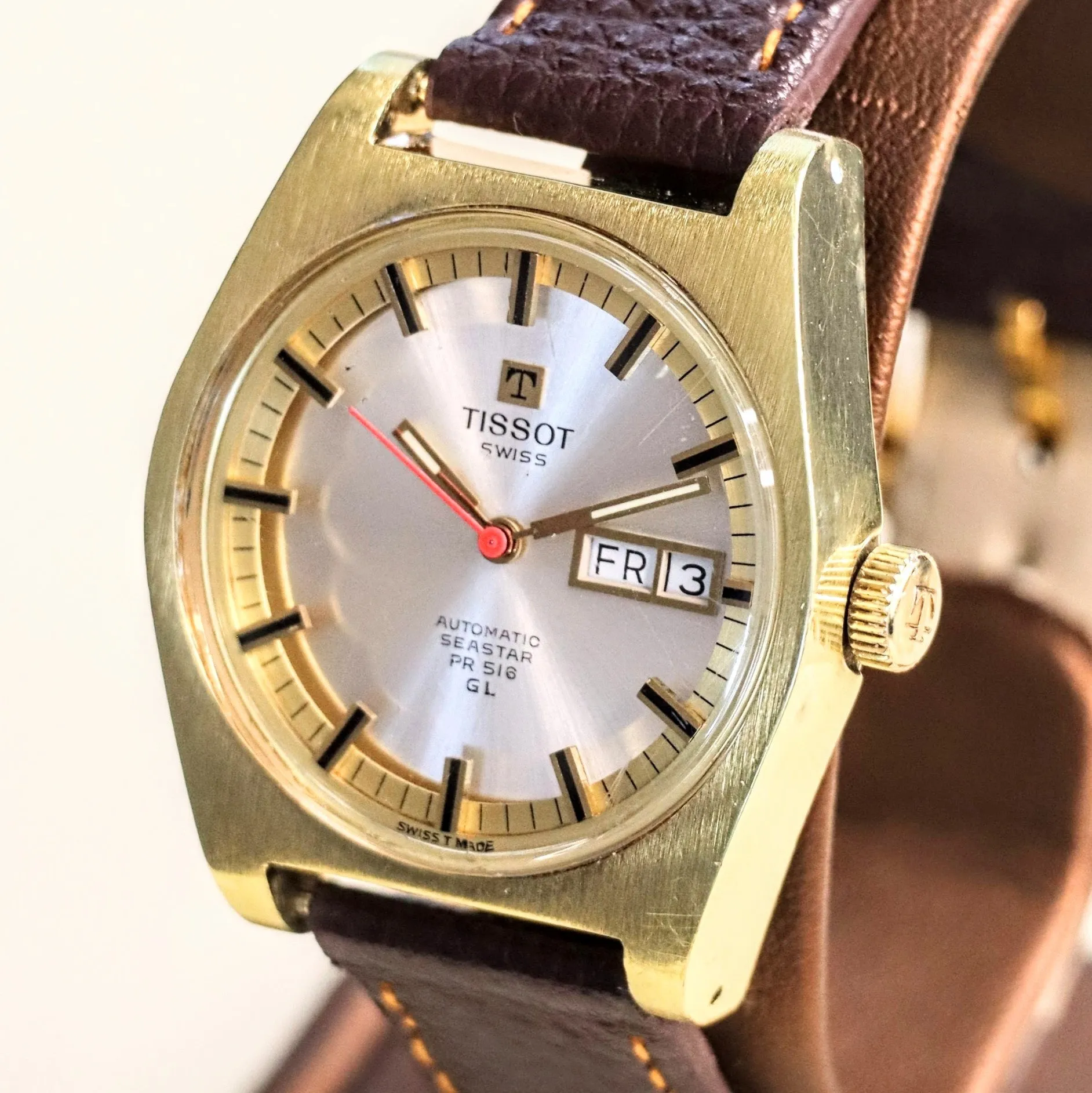 1970 TISSOT Automatic Seastar Watch PR516 GL 17 Jewels Cal. 796 Day/Date Swiss Wristwatch