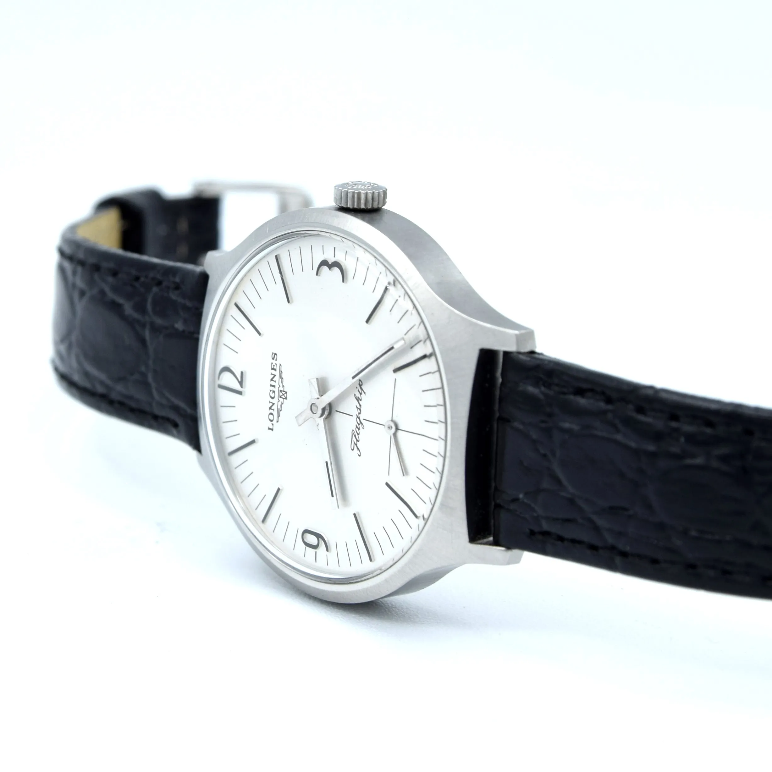 1974 Stunning Longines Flagship box set Model 3106 - retro railway type dial in Stainless Steel
