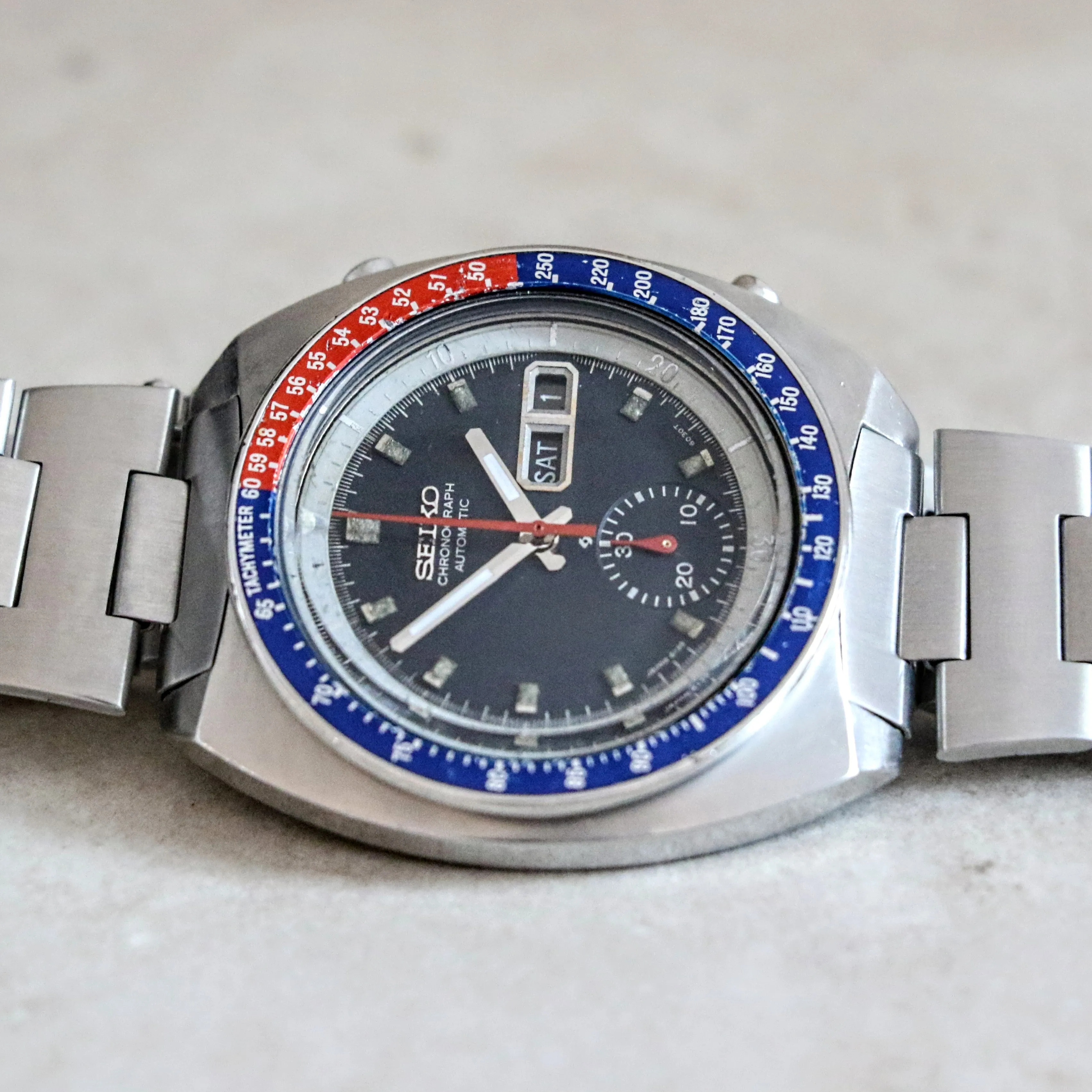 1975 SEIKO Pogue Chronograph Automatic Watch Ref. 6139-6002 Black Dial Vintage Wristwatch