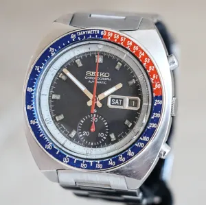 1975 SEIKO Pogue Chronograph Automatic Watch Ref. 6139-6002 Black Dial Vintage Wristwatch
