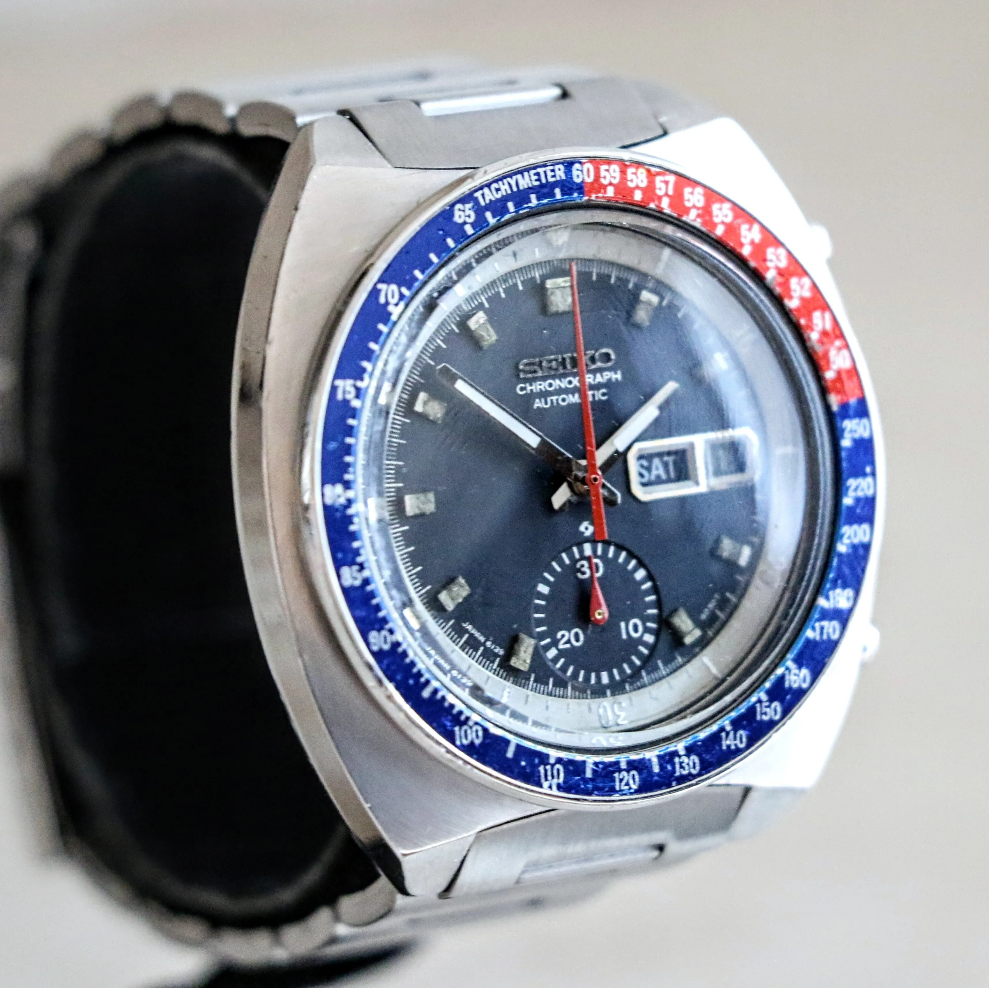 1975 SEIKO Pogue Chronograph Automatic Watch Ref. 6139-6002 Black Dial Vintage Wristwatch