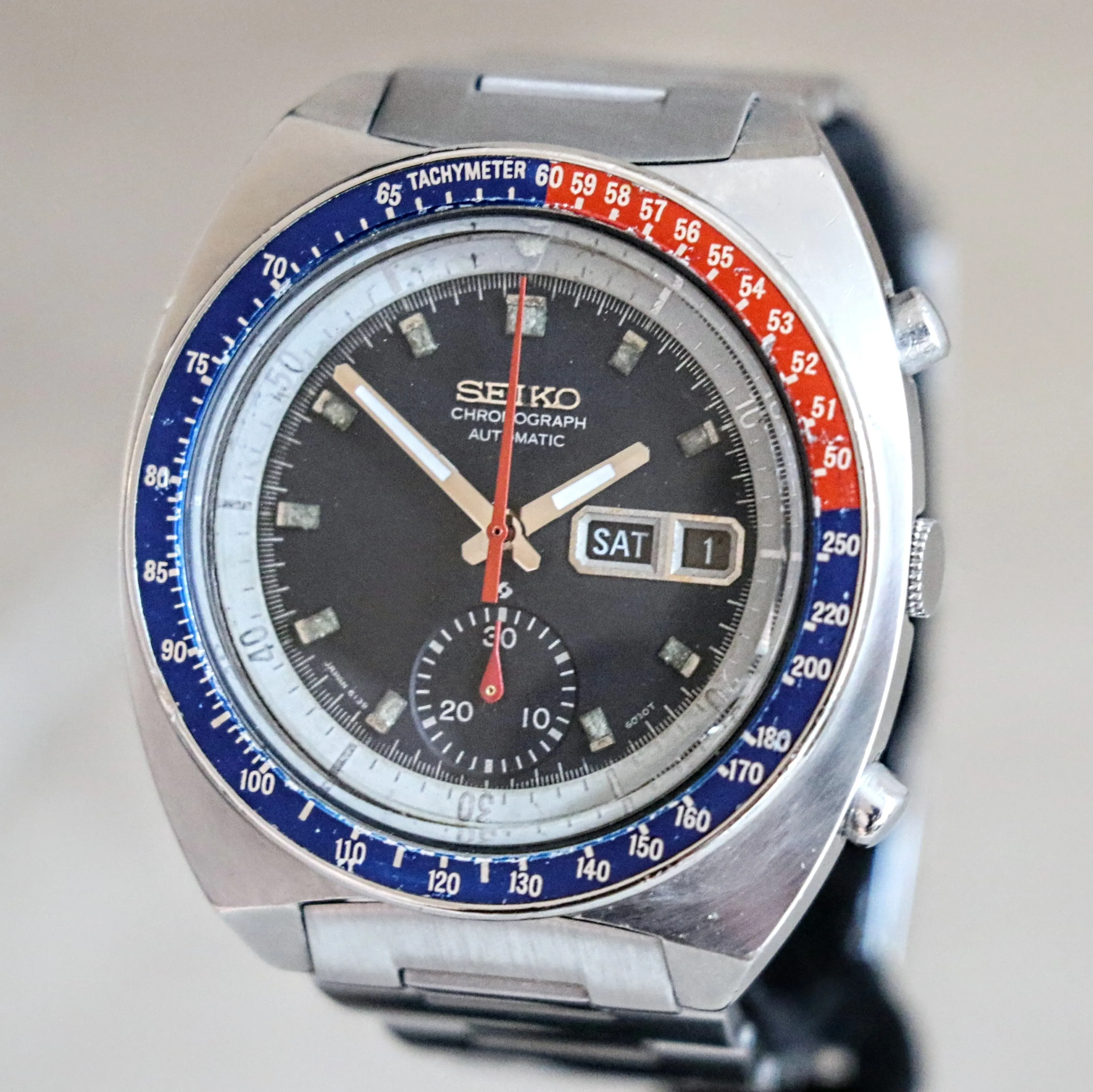 1975 SEIKO Pogue Chronograph Automatic Watch Ref. 6139-6002 Black Dial Vintage Wristwatch