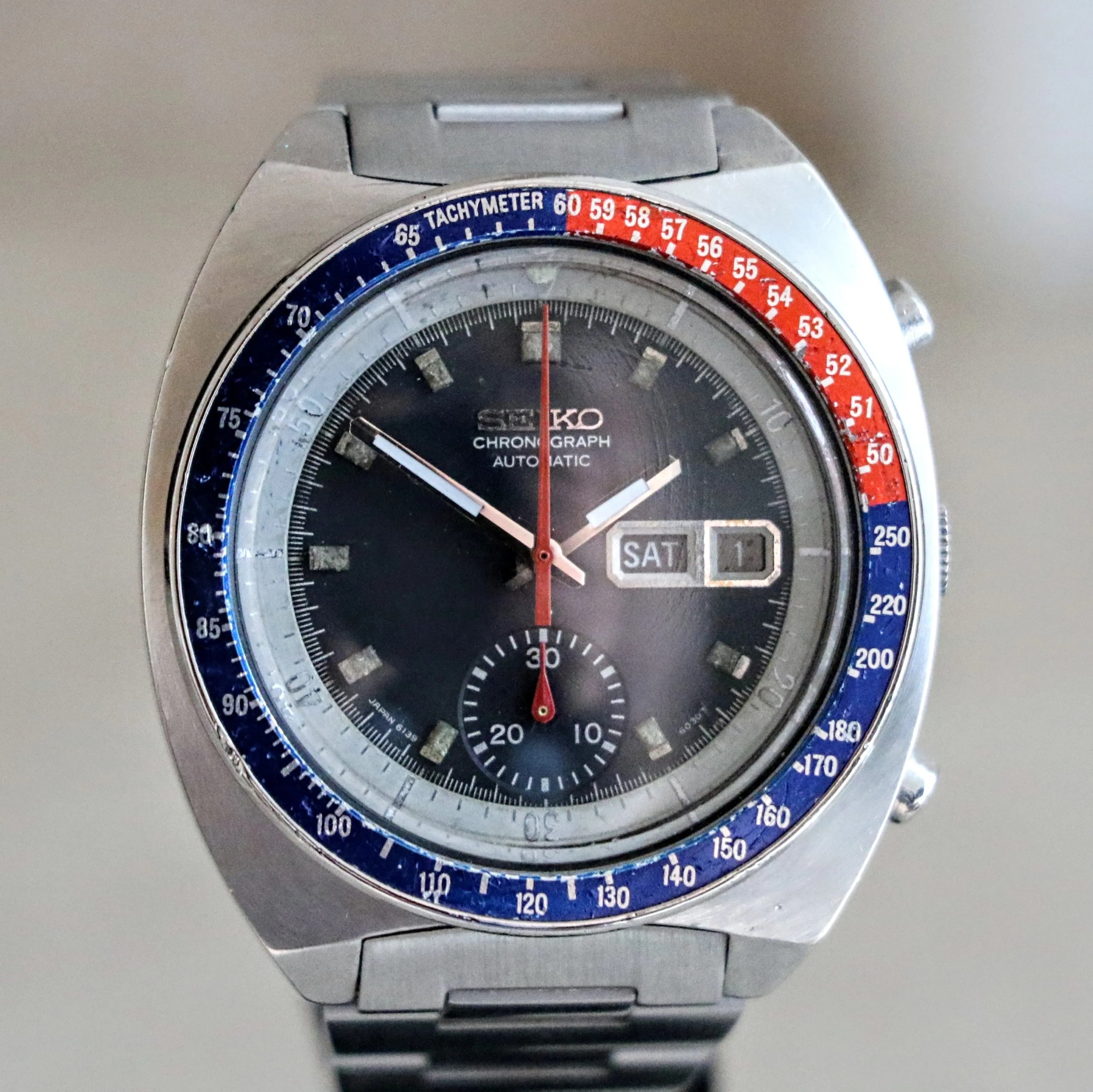 1975 SEIKO Pogue Chronograph Automatic Watch Ref. 6139-6002 Black Dial Vintage Wristwatch