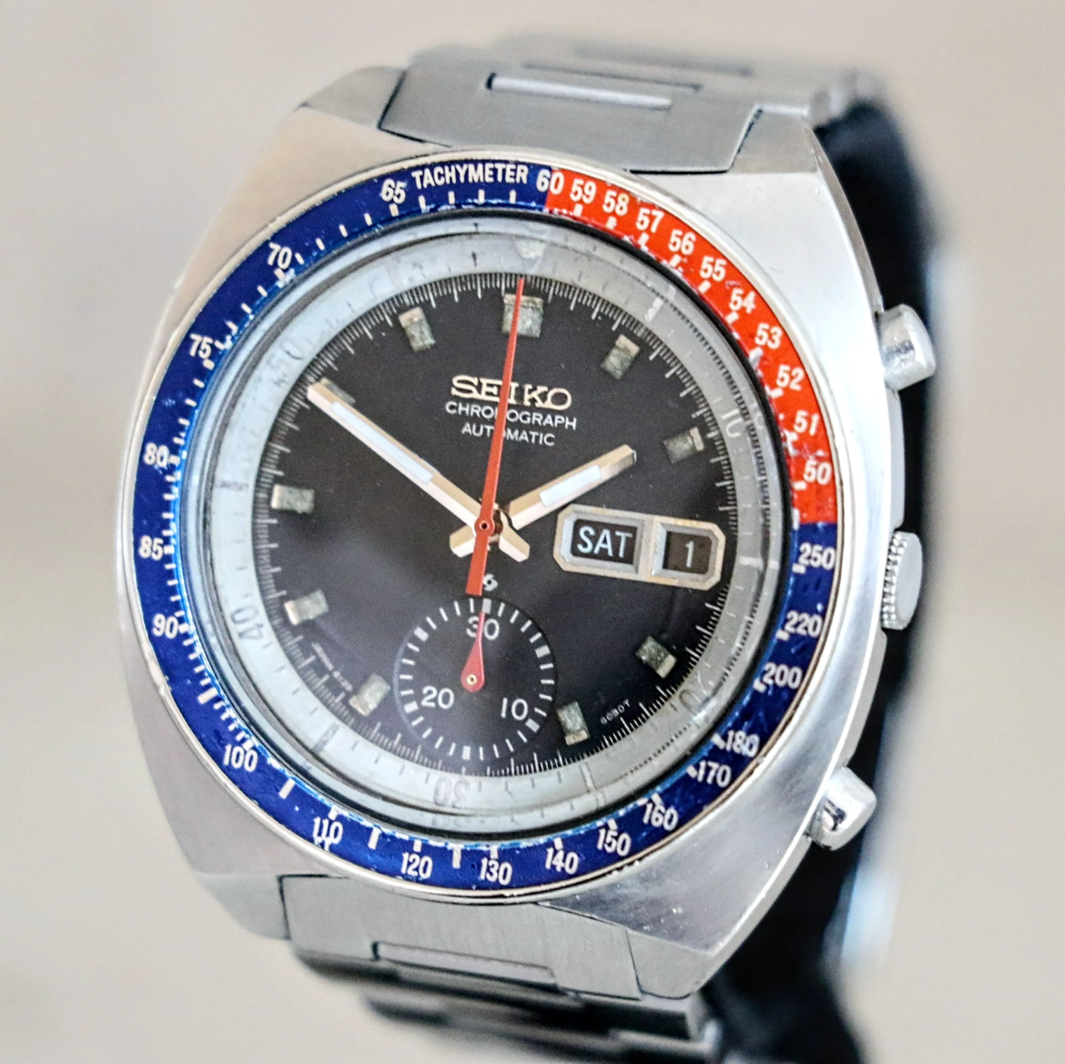 1975 SEIKO Pogue Chronograph Automatic Watch Ref. 6139-6002 Black Dial Vintage Wristwatch