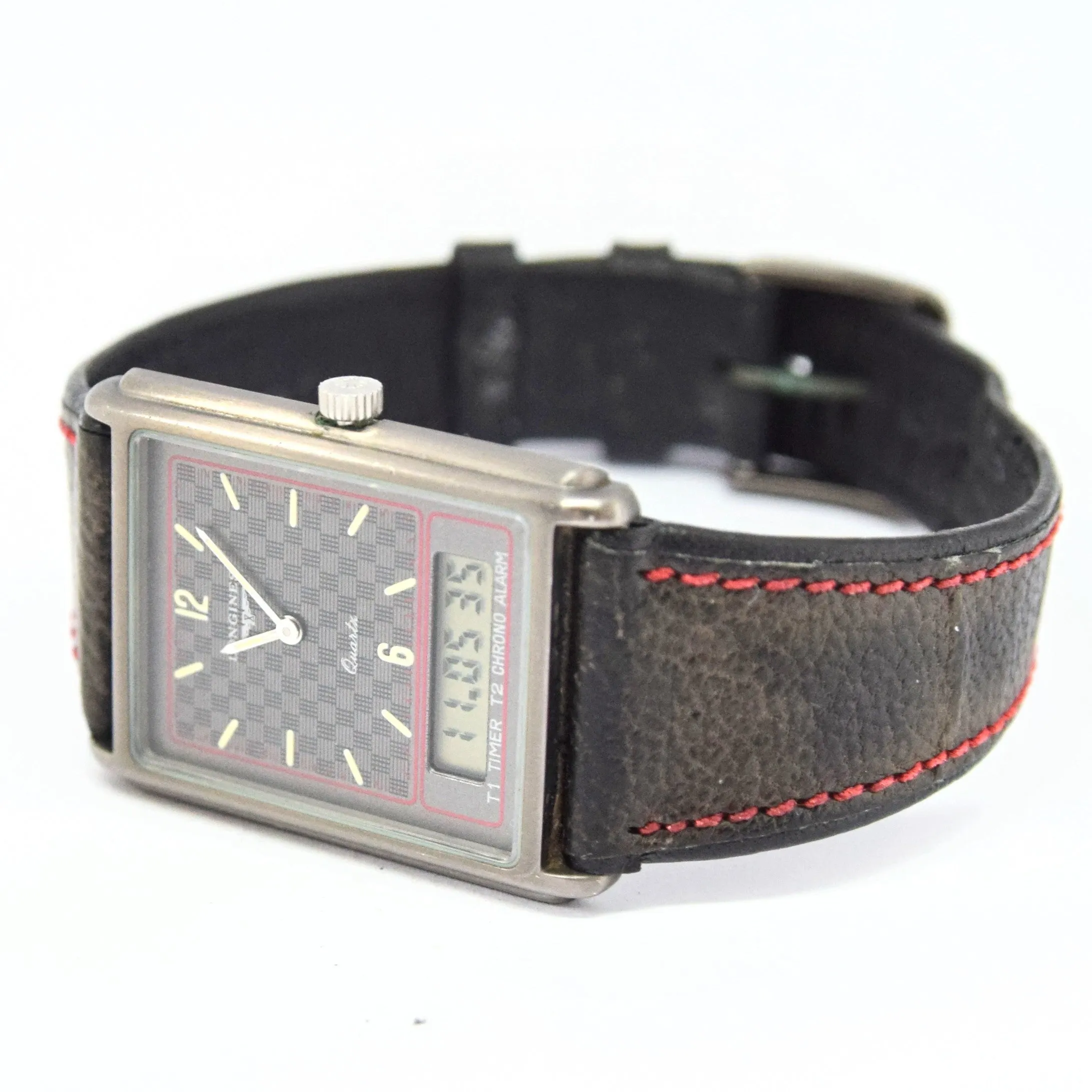 1980s Longines Split 5 Quartz Dual Display Alarm Watch Model 192-4948 with Box and Papers
