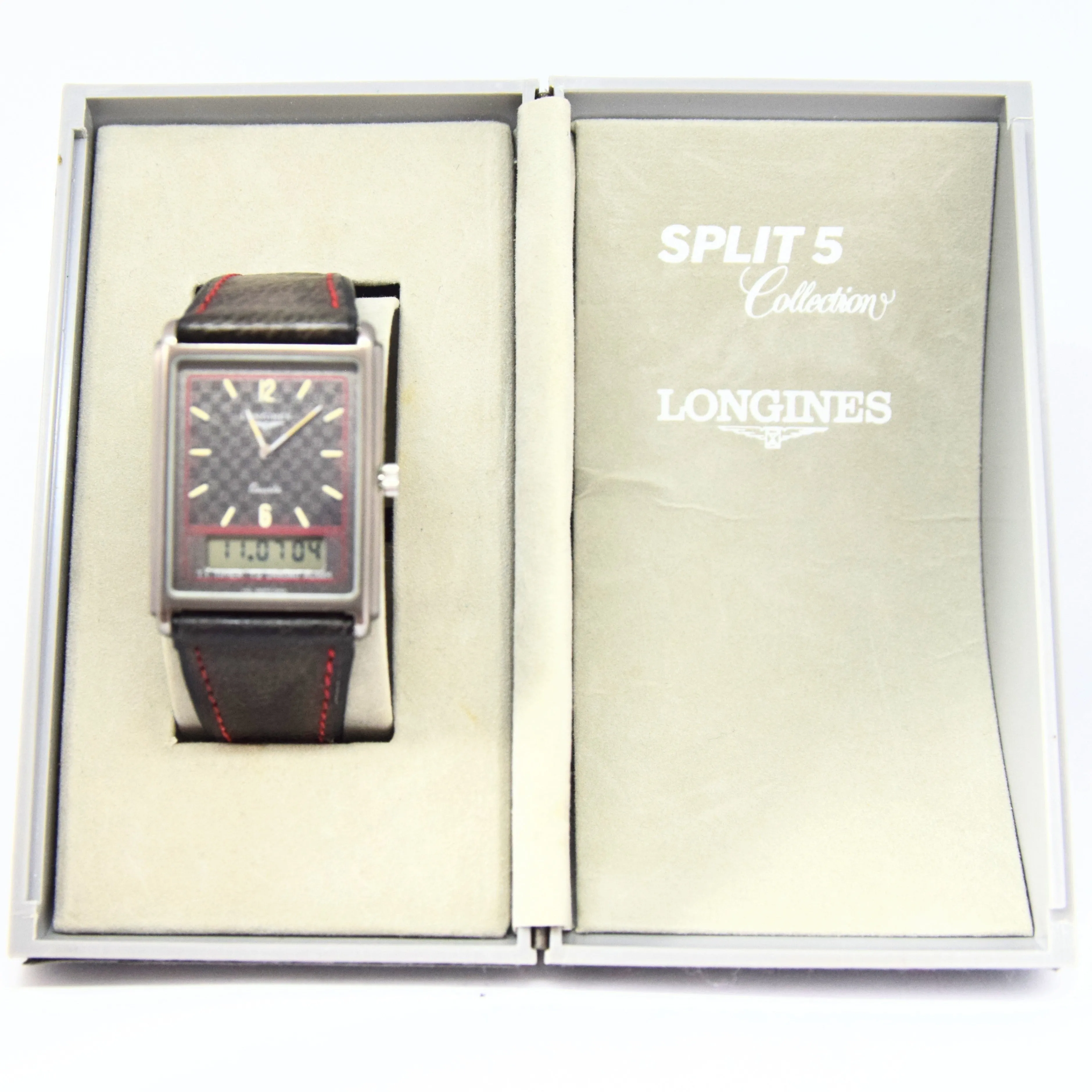 1980s Longines Split 5 Quartz Dual Display Alarm Watch Model 192-4948 with Box and Papers