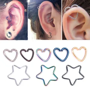 1PC Heart/Star Shaped Tragus Piercings Hoop Helix Cartilage Tragus Daith Ear Studs Lip Nose Rings Piercing Silver Jewelry
