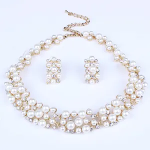 2016 New Fashion Jewelry Set Necklace Statement Stud Earrings Women imitation pearl Jewelry Set For Women Wedding Jewelry sets