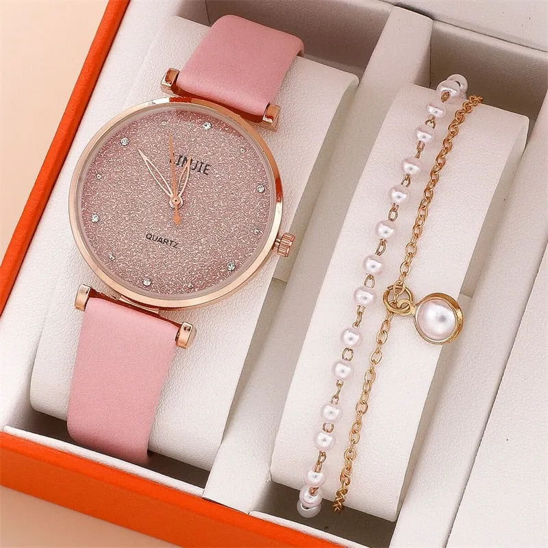 2pcs Set Ladies Watch Fashion Starry Dial Bracelet Women