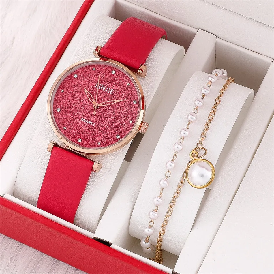 2pcs Set Ladies Watch Fashion Starry Dial Bracelet Women