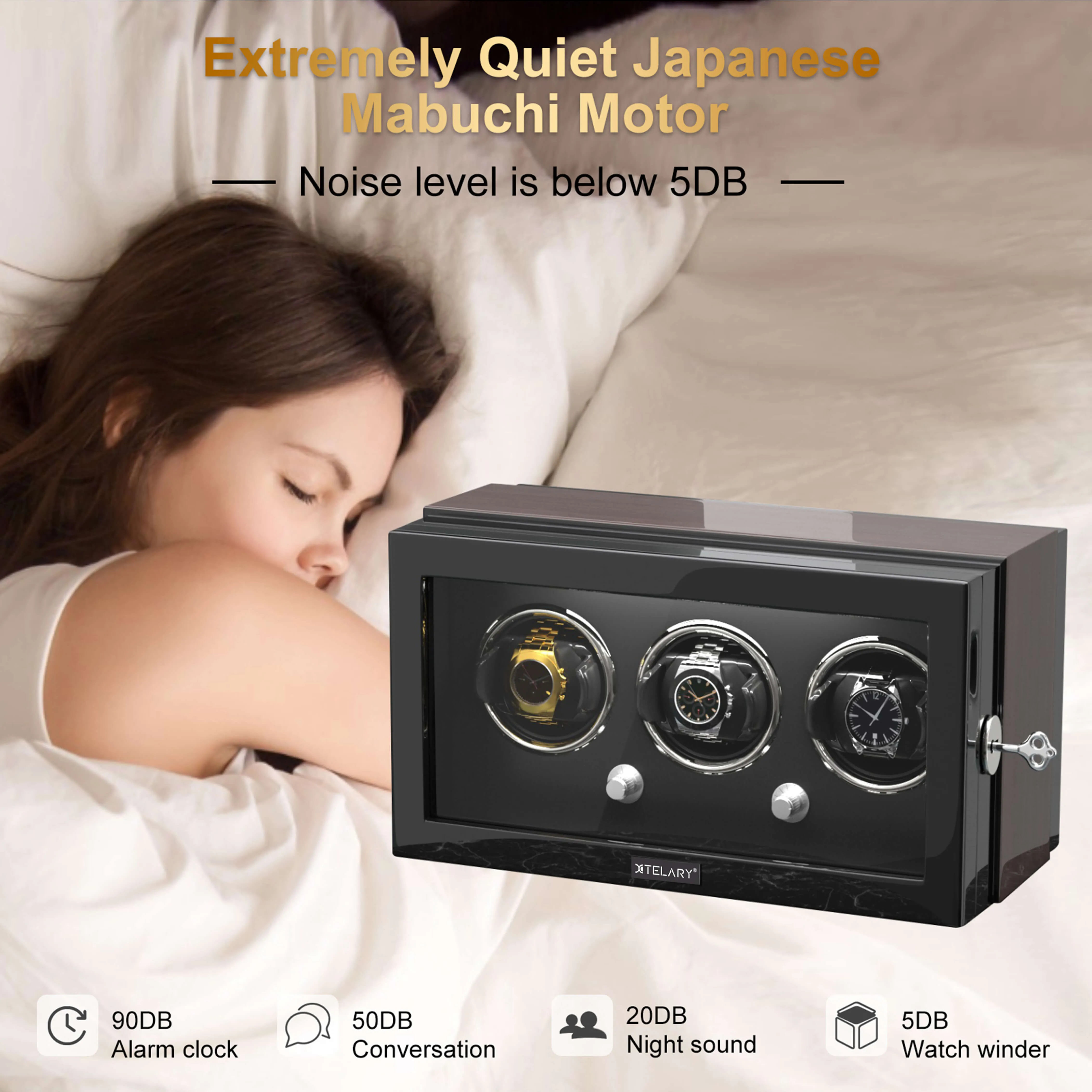 3 Watch Winder for Automatic Watches Quiet Mabuchi Motor with Lock
