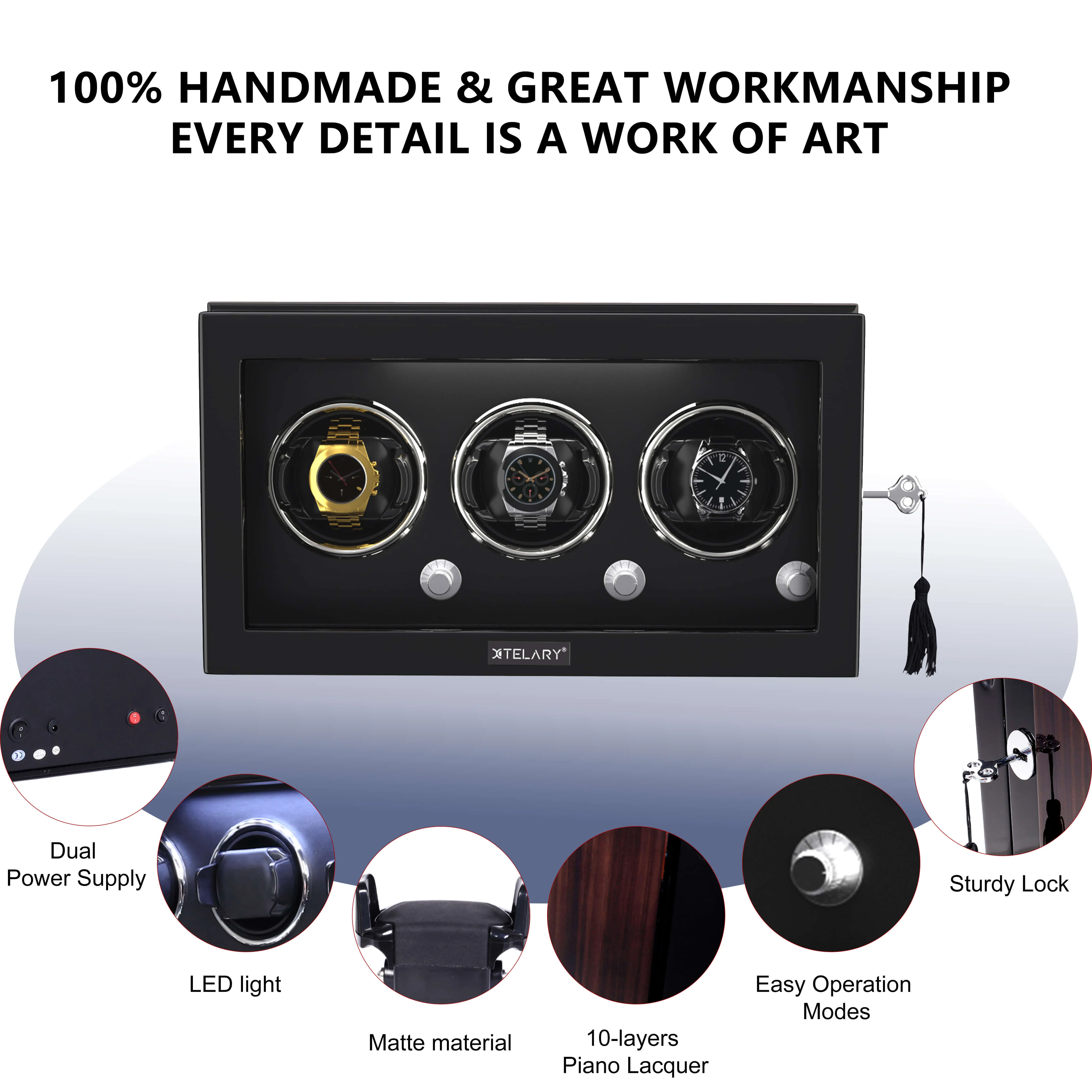 3 Watch Winder for Automatic Watches Quiet Mabuchi Motor with Lock