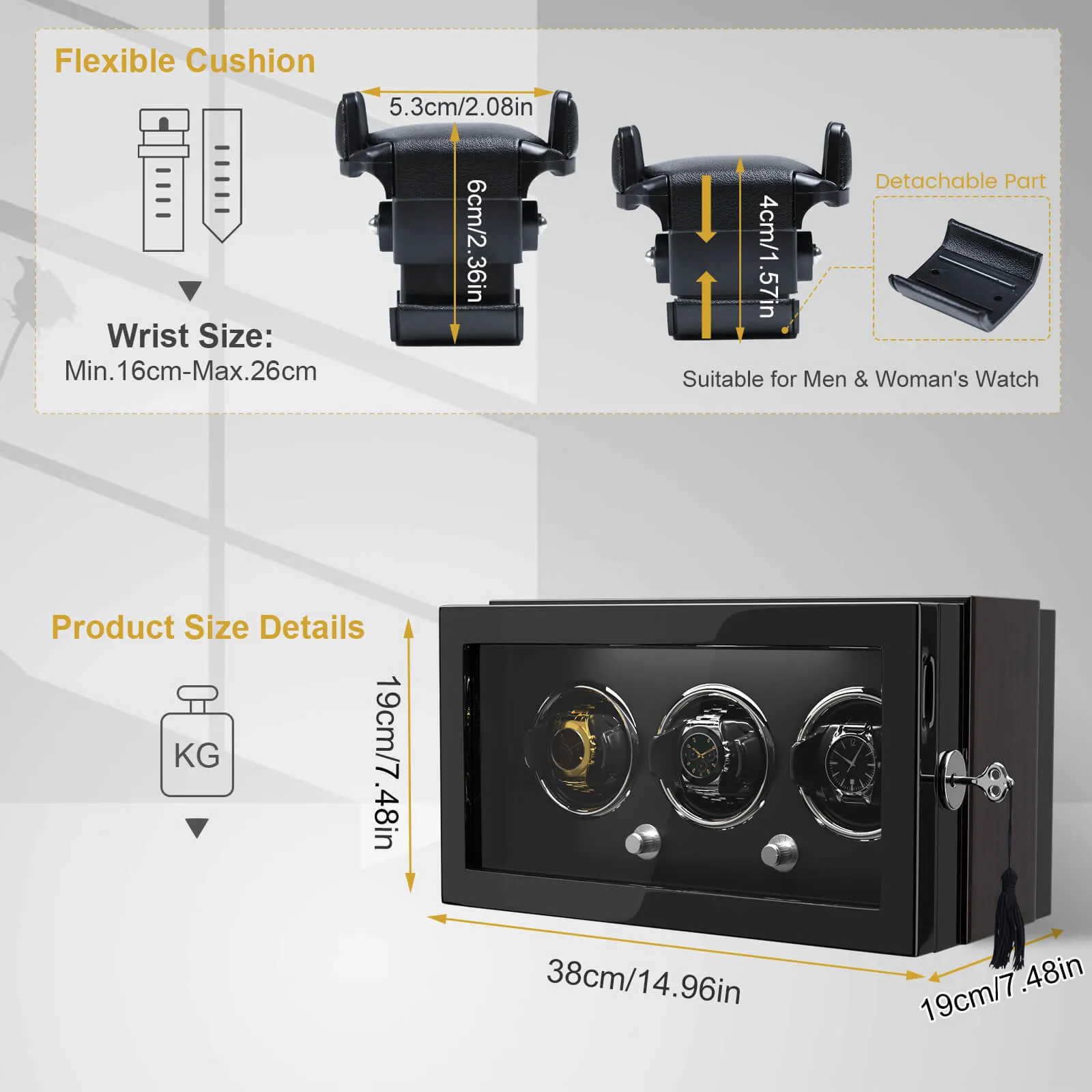3 Watch Winder for Automatic Watches Quiet Mabuchi Motor with Lock