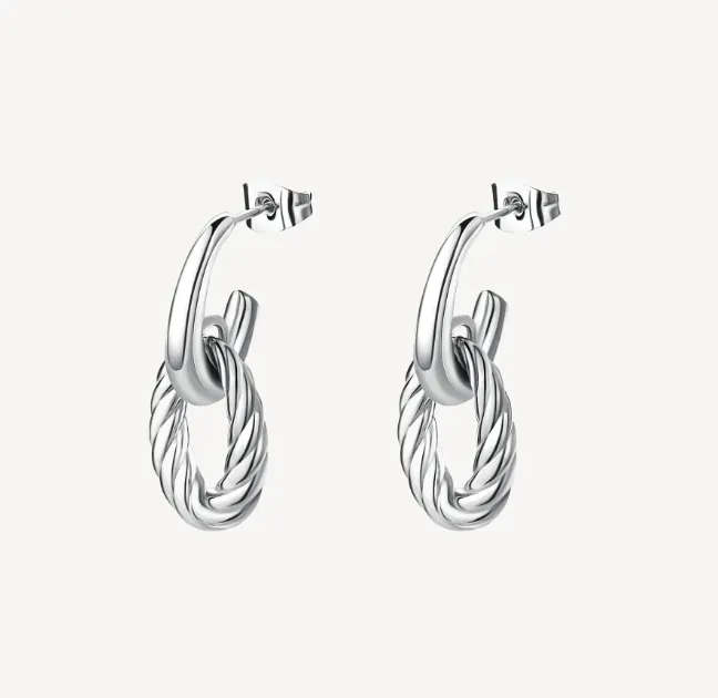 Amy Silver Stainless Steel Drop Oval Earrings by Brosway