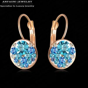 ANFASNI 2017 New Arrival Earrings Studs Rose Golden Color With Austrian Crystals Cute Round Bridal Earrings For Women ER0118