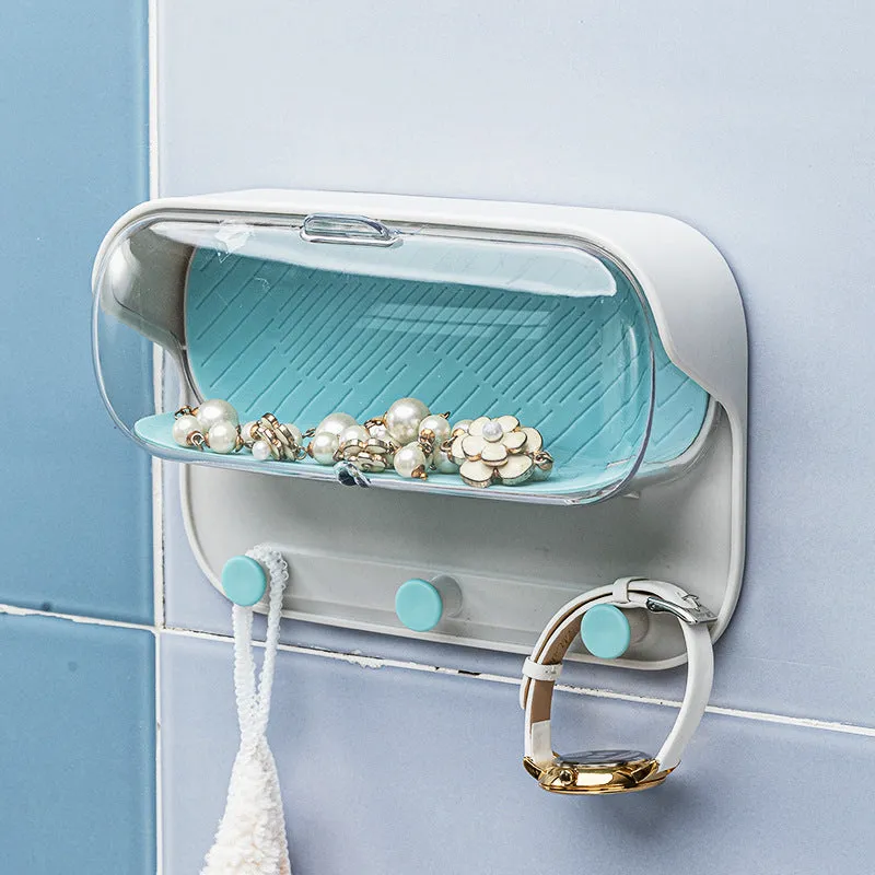 Bathroom Wall Holder Punch-Free Wall-Mounted Storage Box | Practical Washroom Glasses Organizer | Waterproof Key & Accessory Holder with Transparent Lid | Durable HIPS, PET, Silicone & TPR Materials