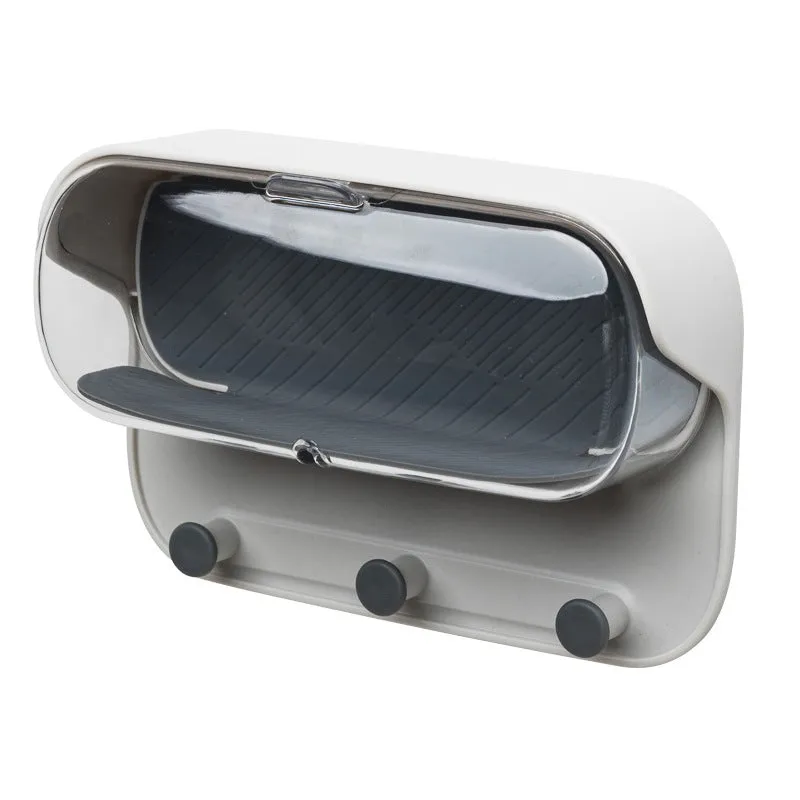 Bathroom Wall Holder Punch-Free Wall-Mounted Storage Box | Practical Washroom Glasses Organizer | Waterproof Key & Accessory Holder with Transparent Lid | Durable HIPS, PET, Silicone & TPR Materials