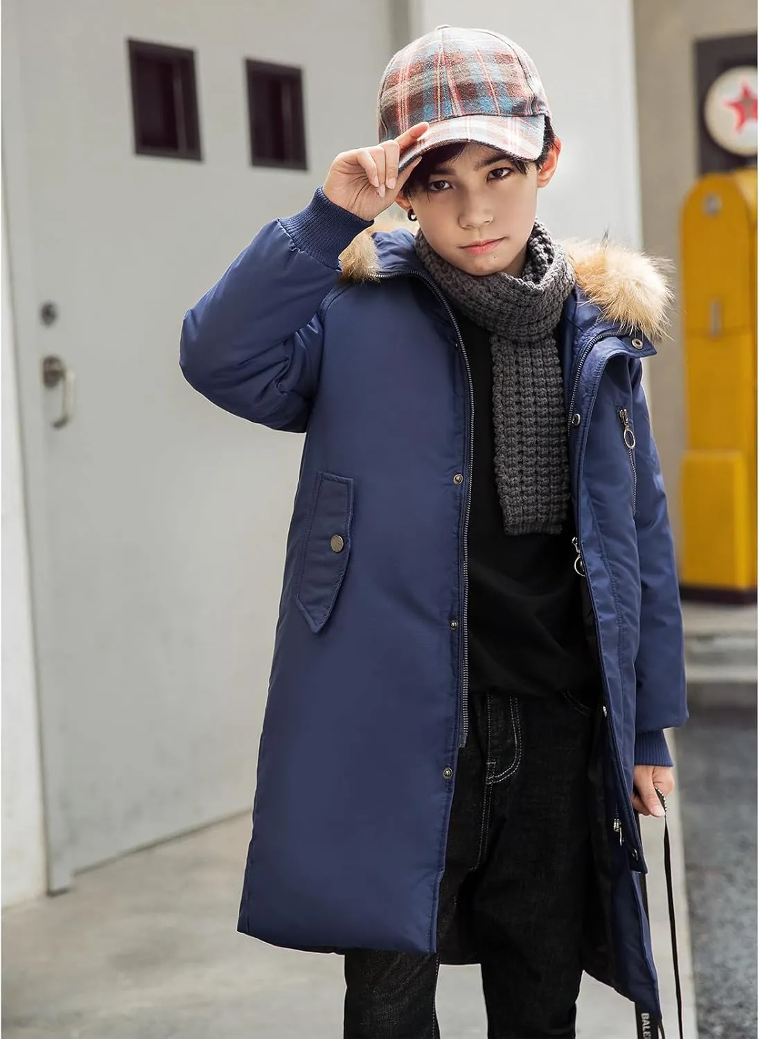 Boys' Mid Length Down Jacket Kids Thermal Winter Hooded Parka Coat Age 3-14 Years