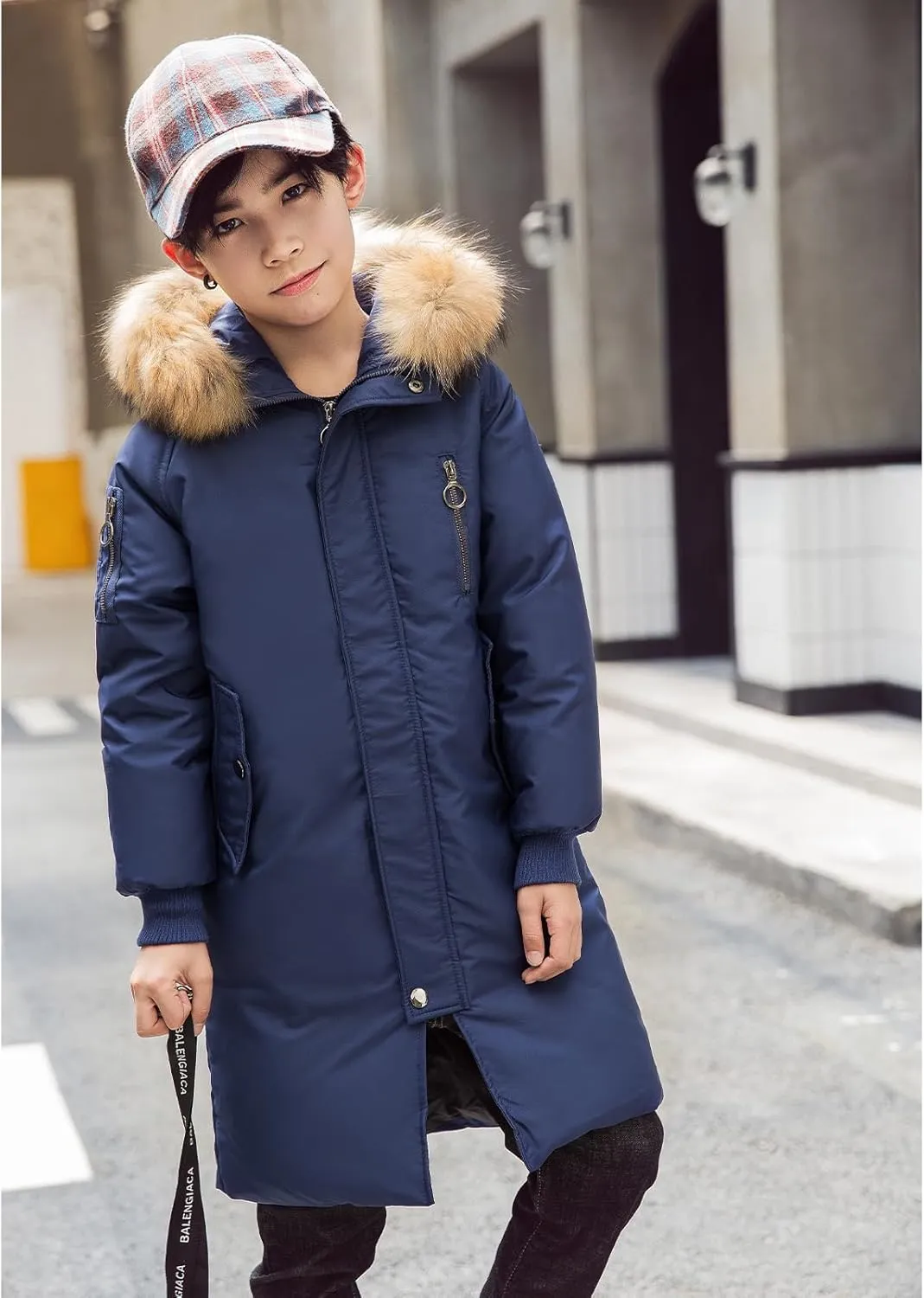Boys' Mid Length Down Jacket Kids Thermal Winter Hooded Parka Coat Age 3-14 Years