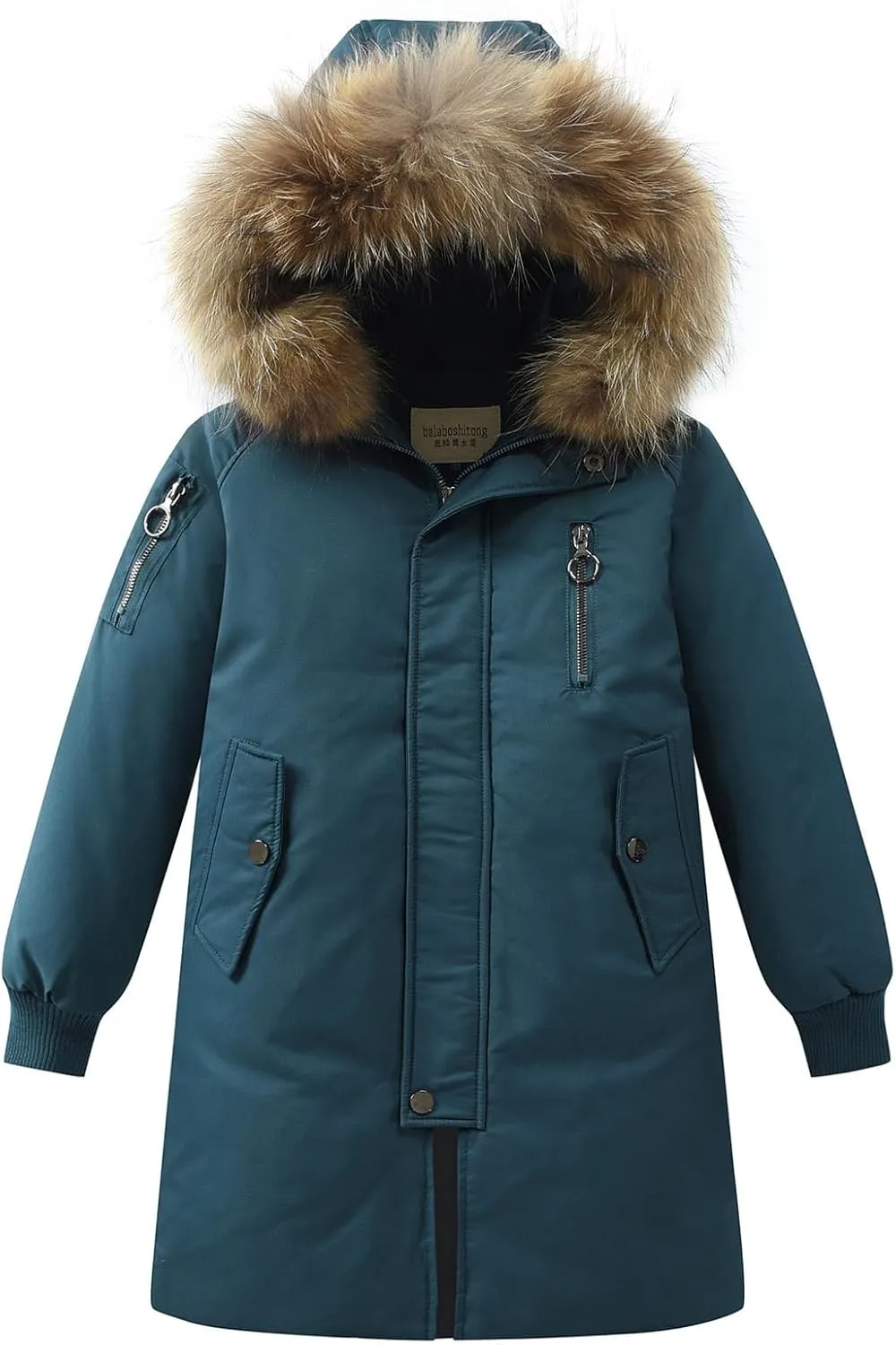 Boys' Mid Length Down Jacket Kids Thermal Winter Hooded Parka Coat Age 3-14 Years