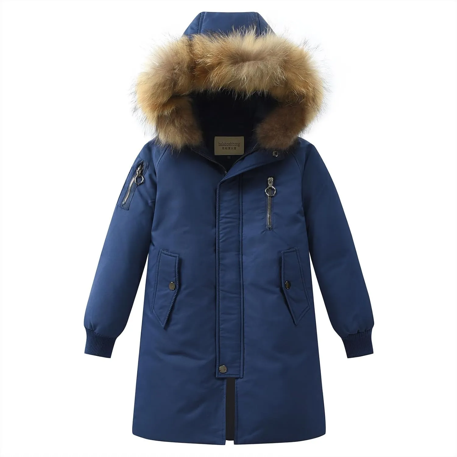 Boys' Mid Length Down Jacket Kids Thermal Winter Hooded Parka Coat Age 3-14 Years
