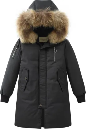 Boys' Mid Length Down Jacket Kids Thermal Winter Hooded Parka Coat Age 3-14 Years