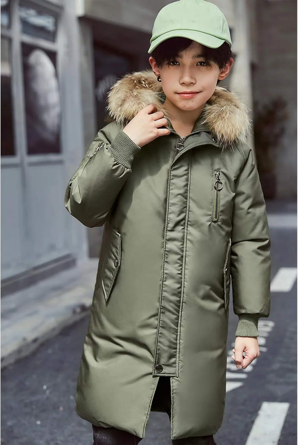 Boys' Mid Length Down Jacket Kids Thermal Winter Hooded Parka Coat Age 3-14 Years