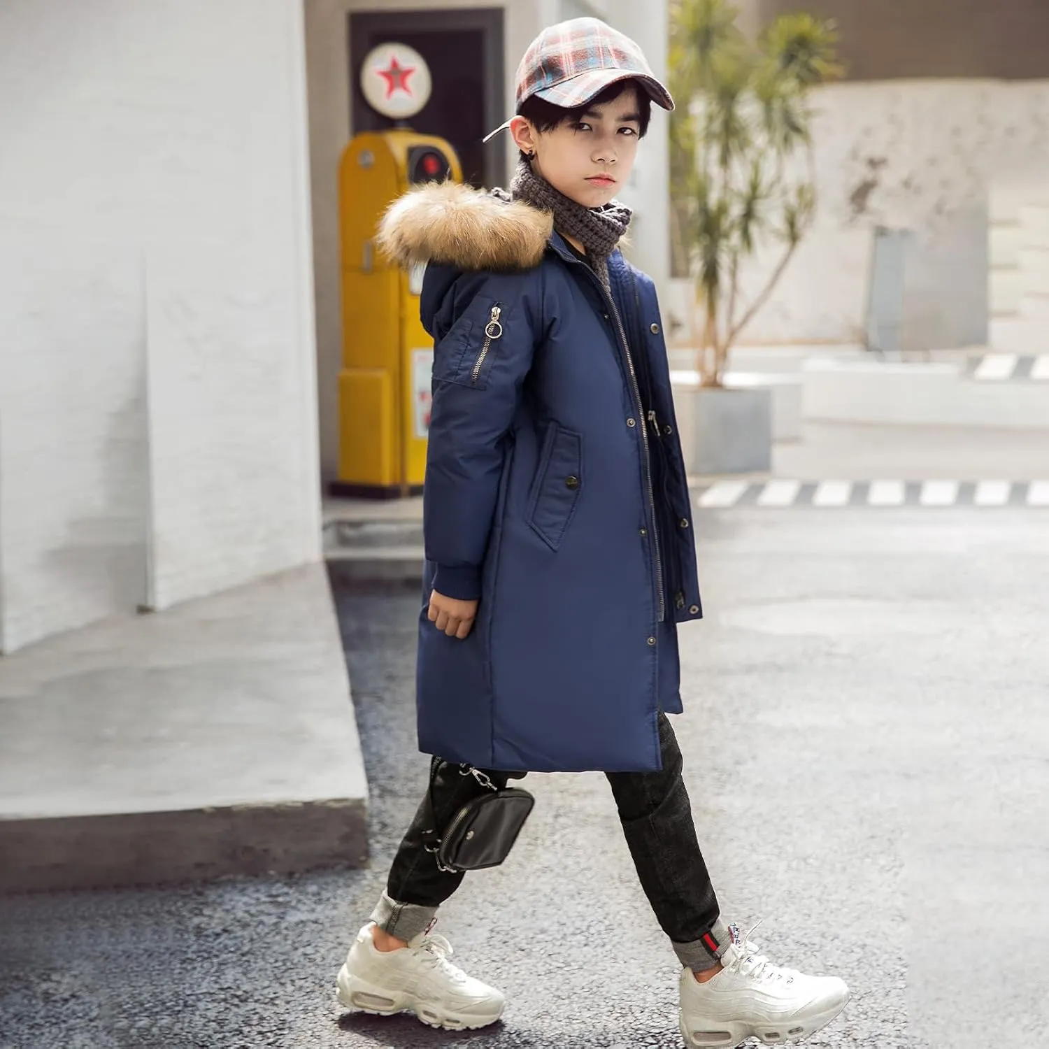Boys' Mid Length Down Jacket Kids Thermal Winter Hooded Parka Coat Age 3-14 Years