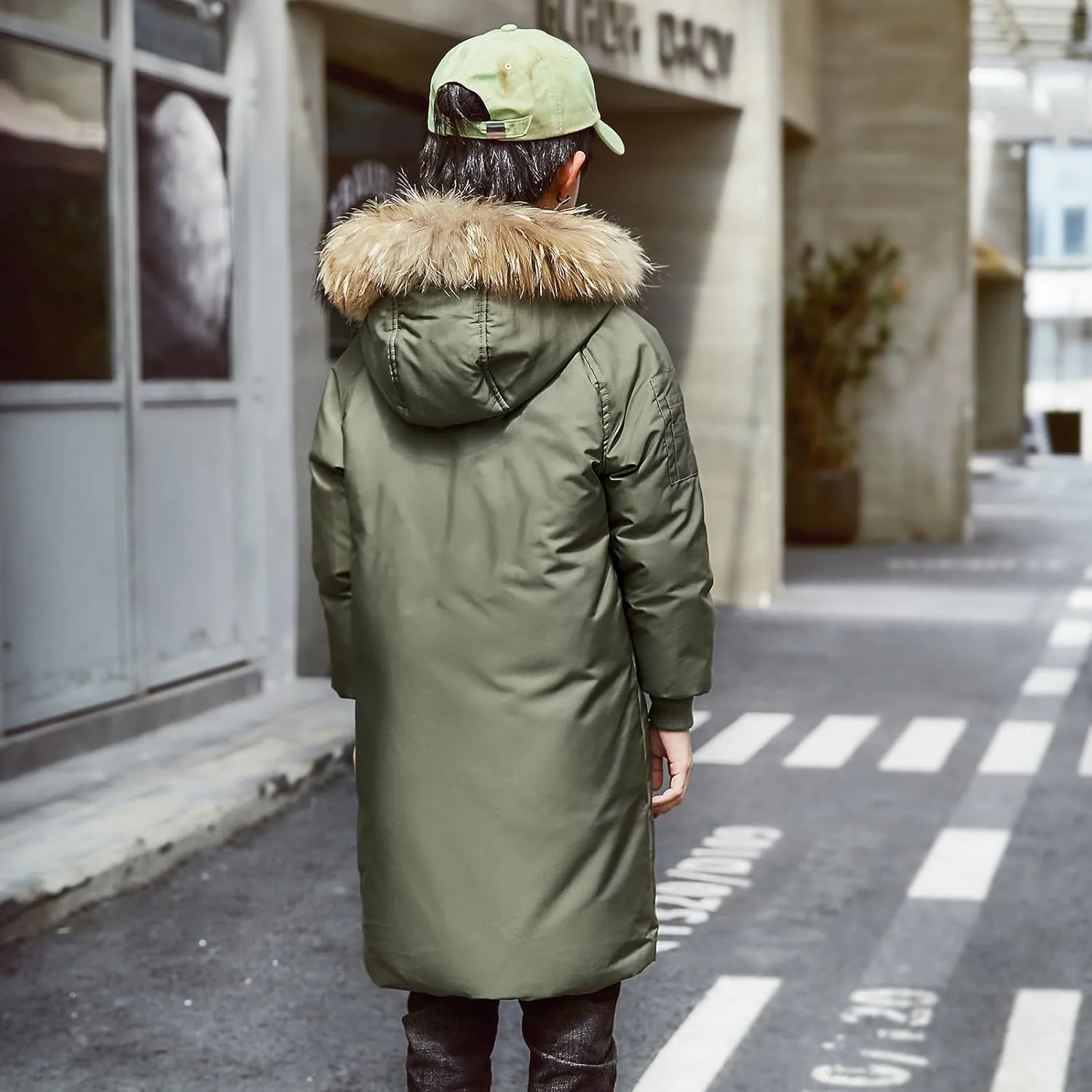 Boys' Mid Length Down Jacket Kids Thermal Winter Hooded Parka Coat Age 3-14 Years