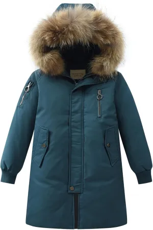 Boys' Mid Length Down Jacket Kids Thermal Winter Hooded Parka Coat Age 3-14 Years
