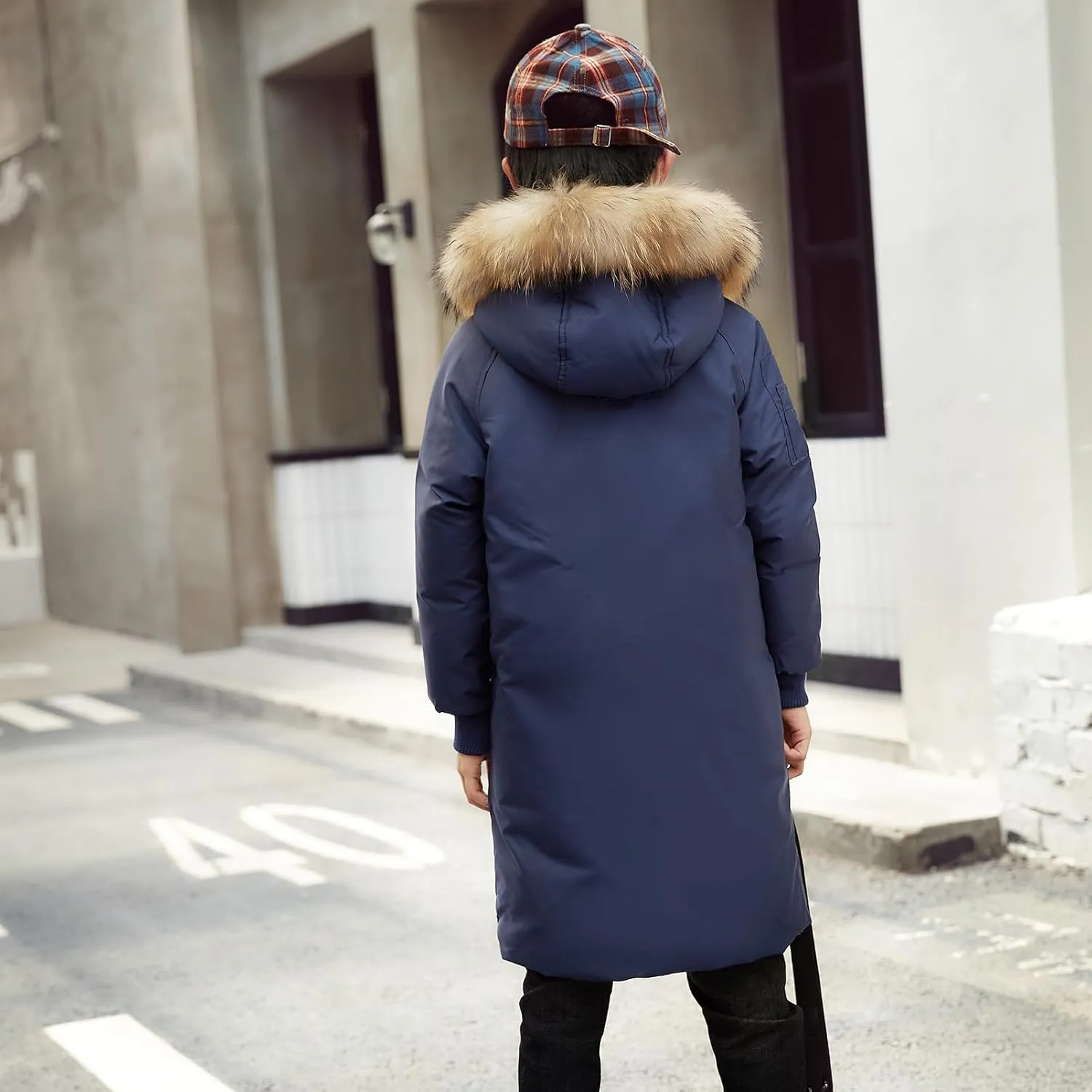 Boys' Mid Length Down Jacket Kids Thermal Winter Hooded Parka Coat Age 3-14 Years