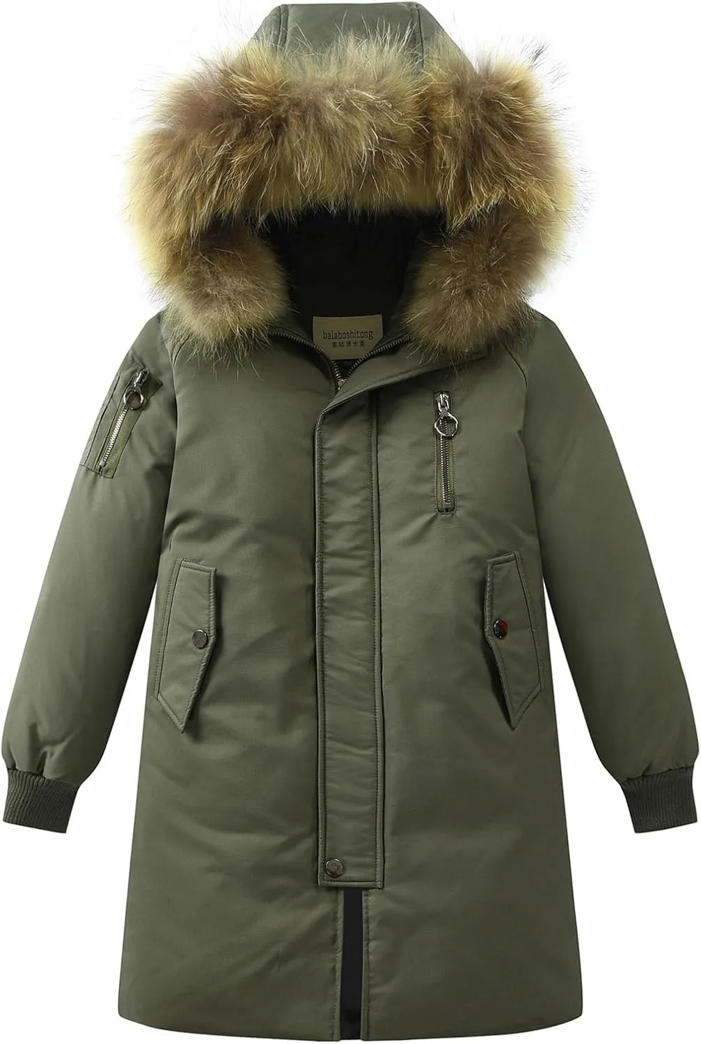 Boys' Mid Length Down Jacket Kids Thermal Winter Hooded Parka Coat Age 3-14 Years