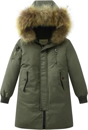 Boys' Mid Length Down Jacket Kids Thermal Winter Hooded Parka Coat Age 3-14 Years