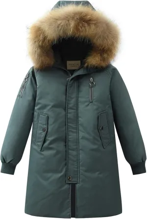 Boys' Mid Length Down Jacket Kids Thermal Winter Hooded Parka Coat Age 3-14 Years