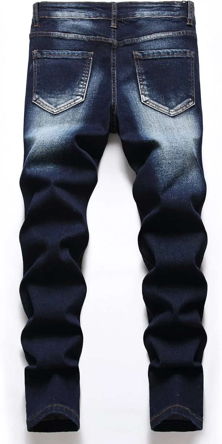 Boy's Skinny Fit Ripped Distressed Stretch Fashion Denim Jeans Pants