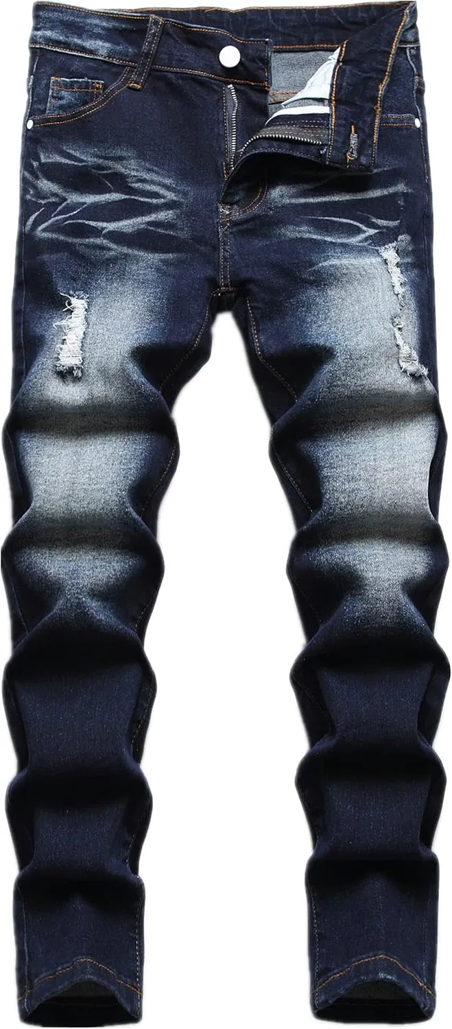 Boy's Skinny Fit Ripped Distressed Stretch Fashion Denim Jeans Pants