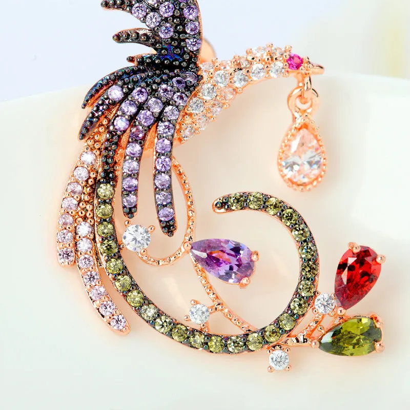 Brand Unique New Arrival Jewelry Top Quality White&Rose Gold Plated Clear Multi CZ Phoenix Stud Earrings for Women Wedding