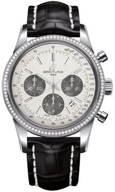 Breitling - Transocean Chronograph Steel - Diamond Bezel - Croco Strap