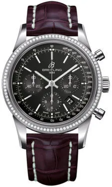 Breitling - Transocean Chronograph Steel - Diamond Bezel - Croco Strap